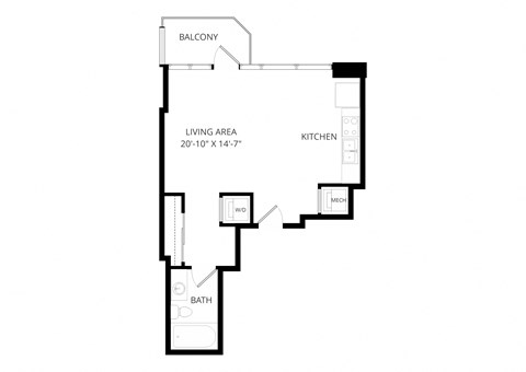 Floor plan for studio, 1 bath, 535 sqft